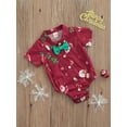 thumbnail image 3 of Newborn Baby Boy Christmas Clothes Infant RomperLapel Neck Bow Tie Crotch Button Jumpsuit One-Piece Outfits Fall, 3 of 8