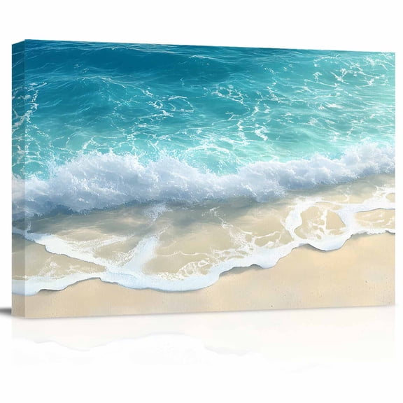 Blue Ocean Beach Waves Canvas Print Wall Art Modern Art Decoration Pictures Painting Morden Artwork for Living Room Bedroom, Ready to Hang - 12"x16"