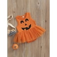 thumbnail image 3 of Bagilaanoe Toddler Baby Girl Halloween Romper Dress Grimace Pattern Sleeveless A-line Princess Bodysuit 6M 12M 18M 24M 3T 4T 5T Casual Mesh Stitching Dress, 3 of 7