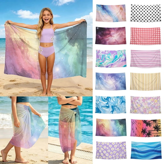 Frostluinai Girls Mesh Cover Up Swimsuit Chiffon Wrap Around Beach Sarong for Swimwear Multi-Use as Towel Sun Protection Scarf Adjustable Tie 3-16 Years