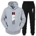 thumbnail image 3 of Chándal con capucha y pantalones de chándal para hombre, conjunto de 2 piezas, traje deportivo informal, ropa deportiva para correr, conjuntos de ropa de calle de lana para hombre, 2 piezas, 3 of 5