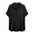 thumbnail image 7 of Tqcoqu Women's Button Down Shirts Short Sleeve Slit Hem Shirt Solid Color Tops, Side Slit Dressy Casual Blouses Loose Fit Tunic Tops,Black Women's S-XXL, 7 of 7