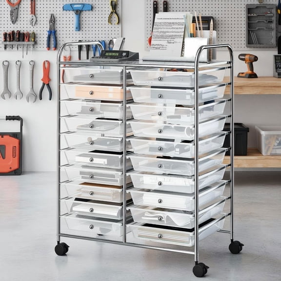 Barara King File Cabinet, Filing Cabinet Organizer,20 Drawers Storage Rolling Cart Studio Organizer-Transparent