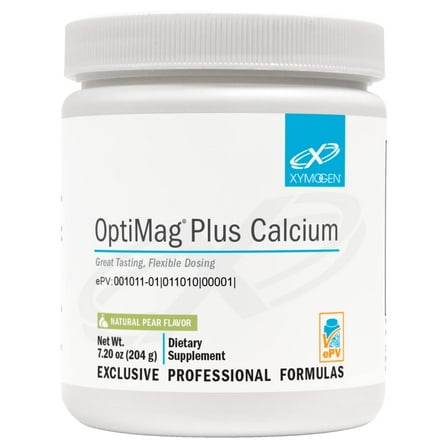 XYMOGEN OptiMag Plus Calcium - Great-Tasting Magnesium Powder with Calcium to Support Calm Behaviors, Healthy Mood, Healthy Bone   Muscle Function - Pear Flavor Calcium   Magnesium Malate (7.2 oz)