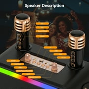 BIGASUO Karaoke Machine with 2 UHF Wireless Microphone, Portable Bluetooth Karaoke with RGB Colorful Light, Reverb Adjustment, PA System Singing Machine Party Karaoke Speaker