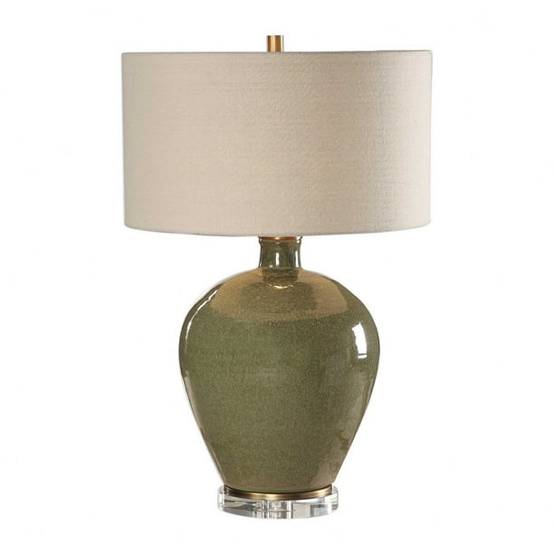 1 Light Table Lamp Distressed Emerald Green Glaze Antique Brass Crystal Finish With Beige Linen Fabric Shade Bailey Street Home Com 1 Light Table Lamp Distressed Emerald, Emerald Crystal Led Floor Lamp Chrome And Clear Glass