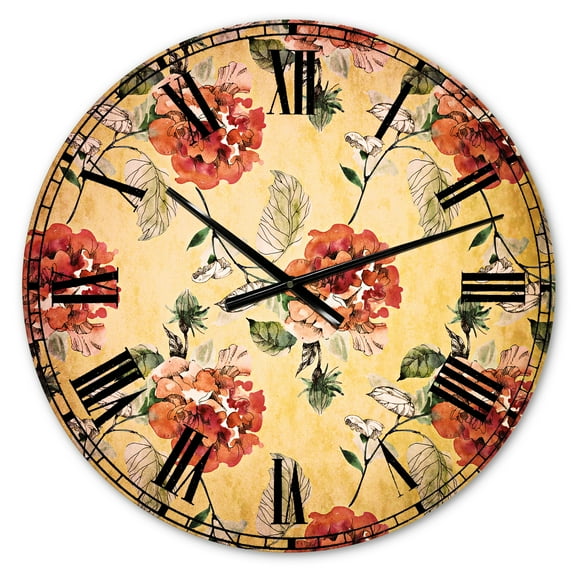 Designart 'Red Rose in Yellow background' Traditional wall clock
