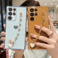 thumbnail image 5 of Compatible with Samsung Galaxy S23 Ultra 5G 6.8" Case, Luxury Heart Bracelet Strap Plating Cute Love Hearts Cover with Hearts Hand Chain for Women Protection Shockproof Bumper, Blue, 5 of 8