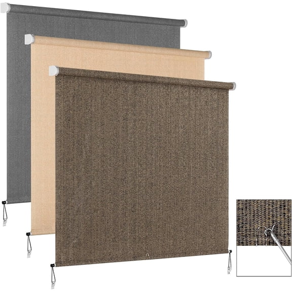 Outdoor Sunshades Roller Shades 48" W x 72" H (4' W x 6' H), Cordless Patio Shade with Draw Rod, Roll Up Blinds Outside 90% UV for Porch, Pergola, Windows, Mocha