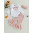 thumbnail image 2 of Cenuakty Baby Girl Fall Outfits Long Sleeve Romper + Ribbed Bell Bottoms + Headband Set Halloween Clothes, 2 of 8