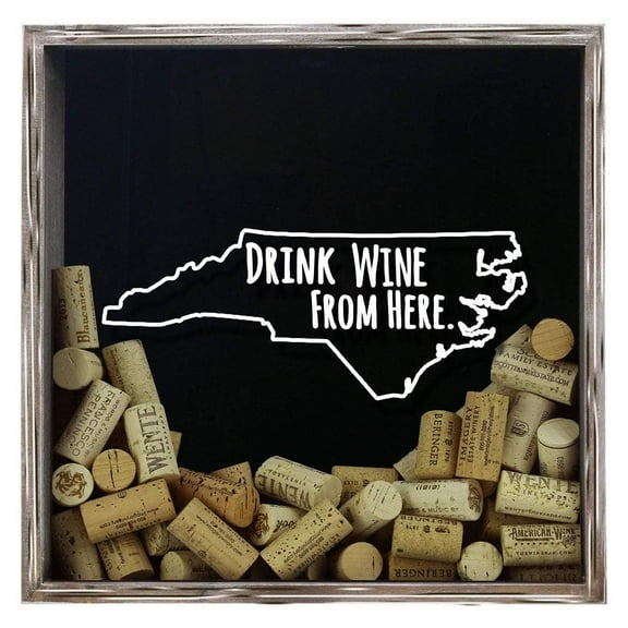 TORCHED North Carolina Drink Wine Shadow Box 14"x14"x5" | Wall Mount Decor Art |  Gray