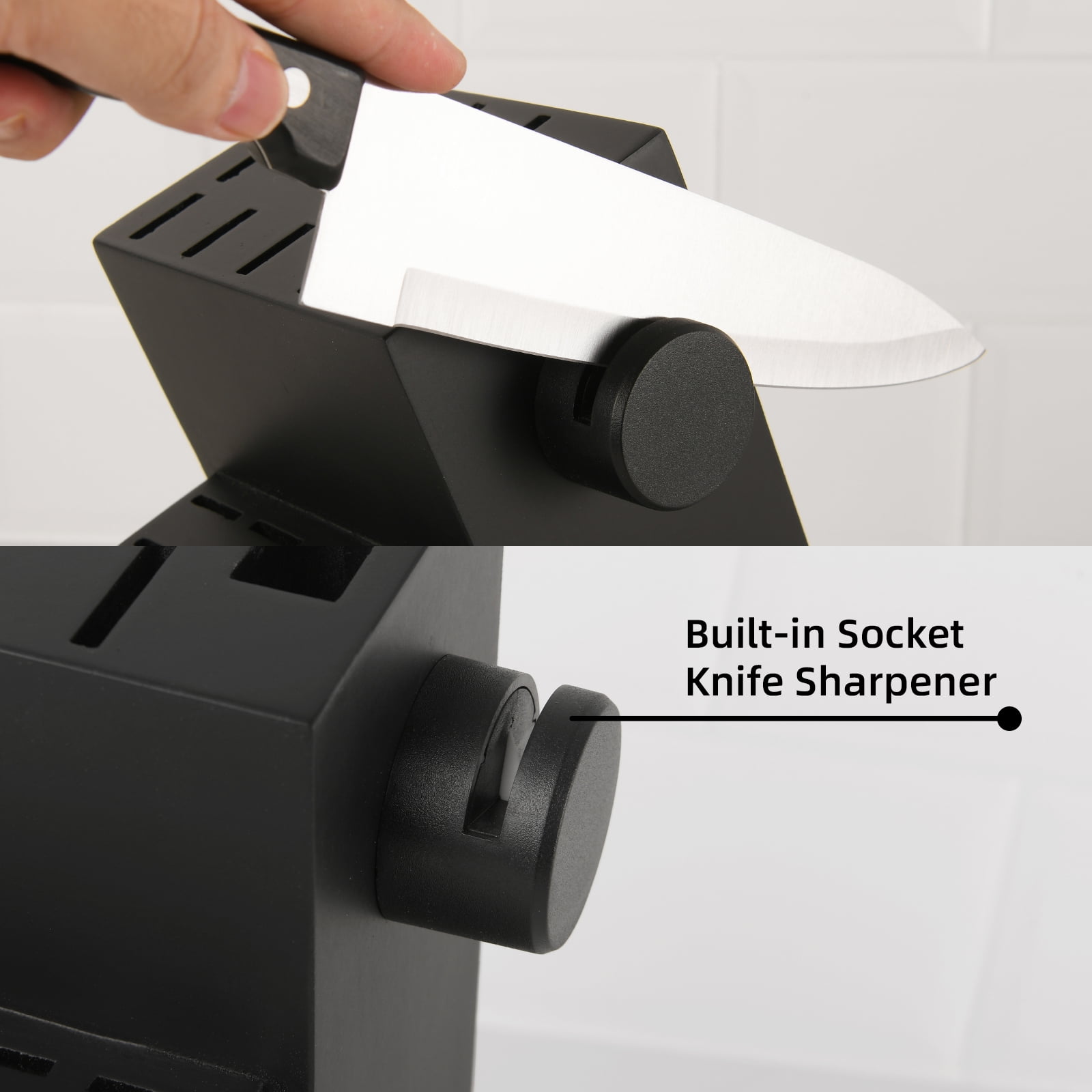 19-piece knife set, made of German steel, durable, dishwasher safe, kitchen knife set with built-in sharpener, for chopping, slicing, dicing and cutting.