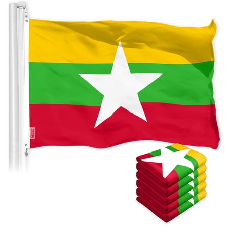 G128 5 Pack: Myanmar Burmese Flag | 3x5 Ft | LiteWeave Pro Series Printed 150D Polyester | Country Flag, Indoor/Outdoor, Vibrant Colors, Brass Grommets, Thicker and More Durable Than 100D 75D Poly