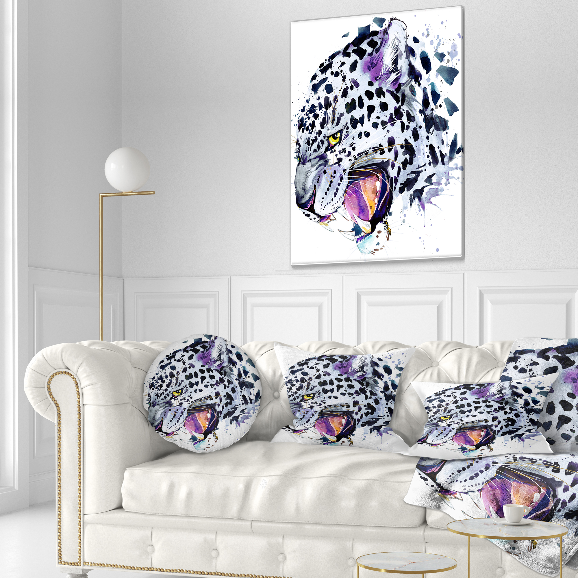 Designart Ferocious Snow Leopard Face - Animal Throw Pillow - 12x20