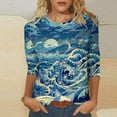 thumbnail image 1 of QIPOPIQ Hauts pour Femmes Manches 3/4 Décontractés Coupe Ample T-Shirts à Col Rond Mignons Unis Tuniques à Manches Trois Quarts Liquidation, 1 of 5