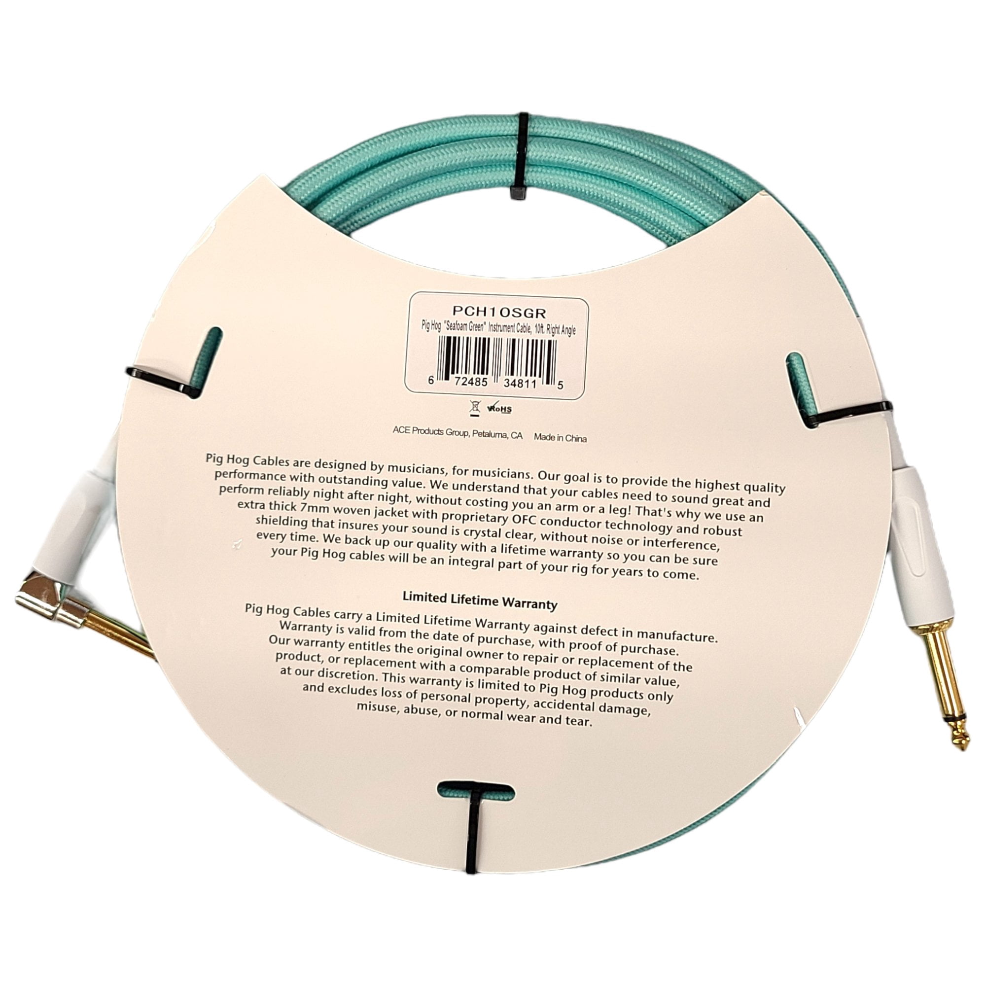 Pig Hog 10FT Right Seafoam Green Instrument Cable