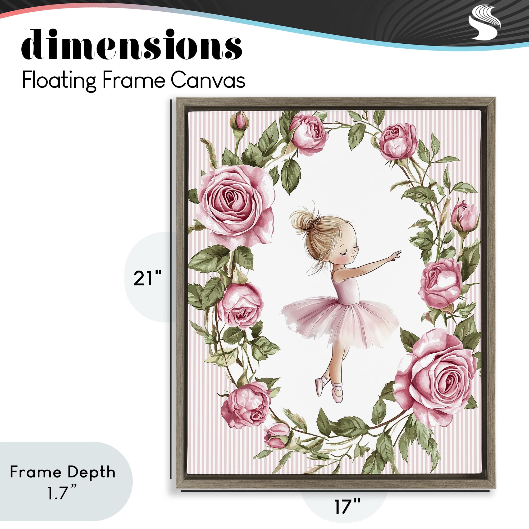 Stupell Industries Little Rose Dance Ballerina Brown Framed Floater Canvas Wall Art, design by Christine Simpson Art