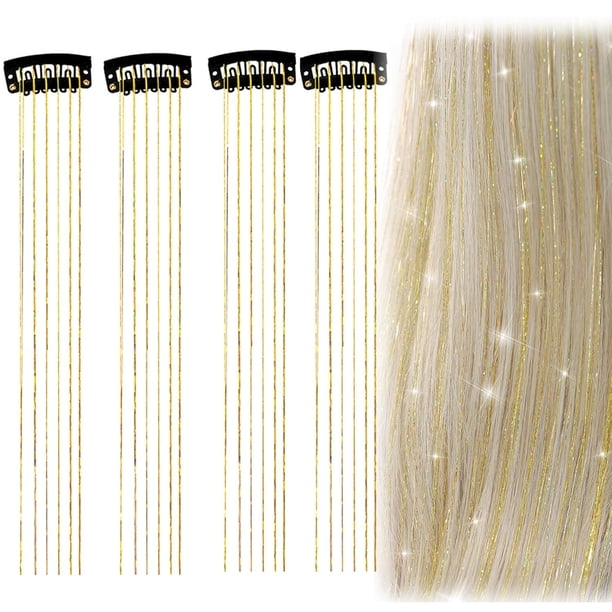 4 piezas de cadenas para el cabello, cadenas para el cabello con purpurina, cadenas con borlas, pinzas para el cabello, cadenas con purpurina para el cabello, hebras de oropel para el
