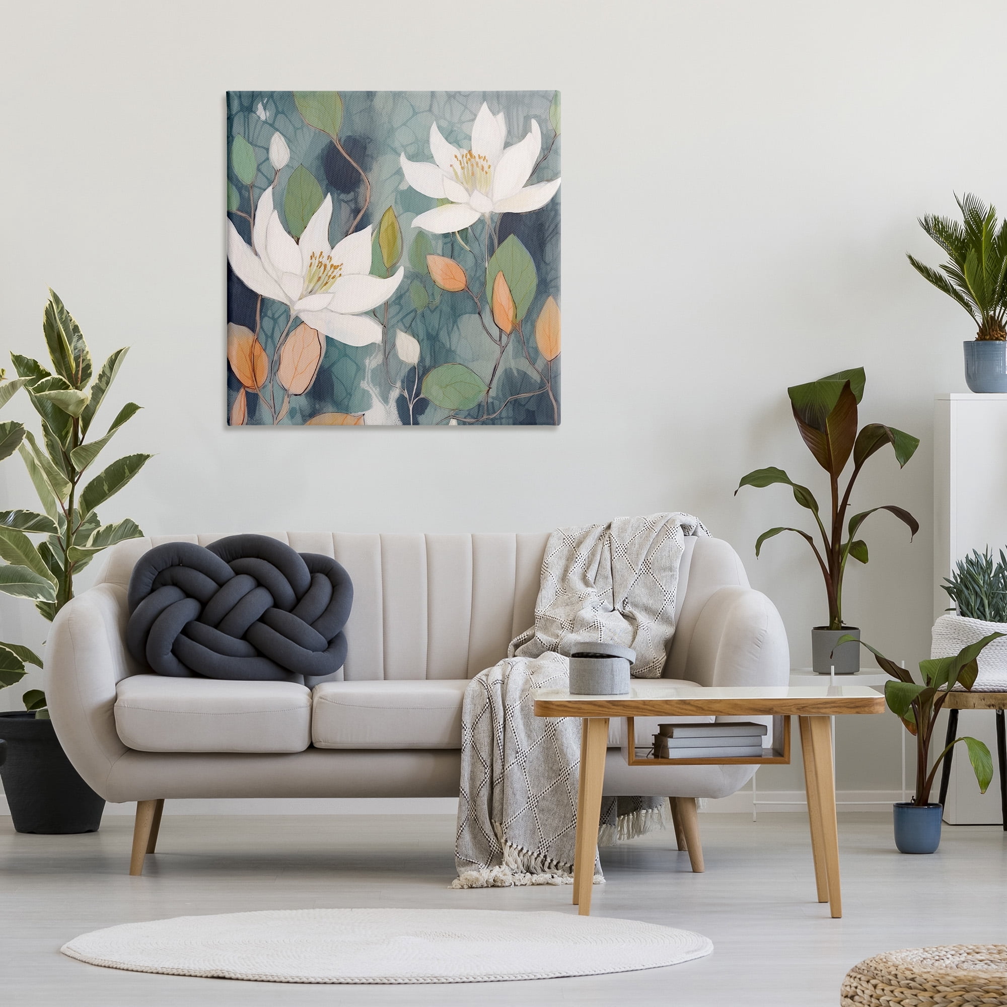 Stupell Industries Lilies on Geometric Pattern Botanical & Floral Painting Gallery Wrapped Canvas Art Print Wall Art, 36 x 36