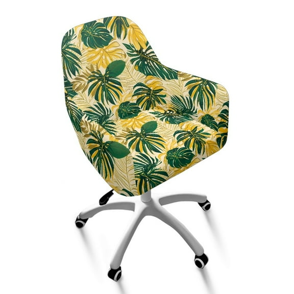 Whosucclay Monstera Palm Leaves Print Swivel Armchair Accent Dining Chair Cover for Office, Anti Wrinkle Curved Back Chair Slipcover Removable Swivel Armchair Cover Protector for Home Office