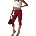 thumbnail image 3 of Lumtrix Women Y2k Low Rise Capris Button Foldover Capri Leggings Split Skinny Cropped Pants Going Out Capris Yoga Pants Wine M, 3 of 5