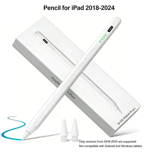 Lápiz para iPad, Compatible con Modelos 2018-2024, Batería 120mAh, Carga Rápida, Anti-contacto Accidental, Detección de Inclinación