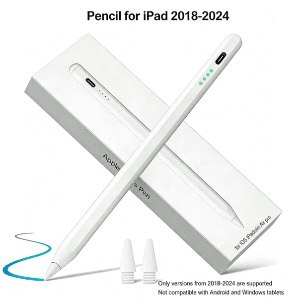 Lápiz para iPad, Compatible con Modelos 2018-2024, Batería 120mAh, Carga Rápida, Anti-contacto Accidental, Detección de Inclinación