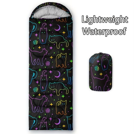 Black Cat Sleeping Bag, Lightweight Waterproof Sleeping Bag for Outdoor Camping & Hiking