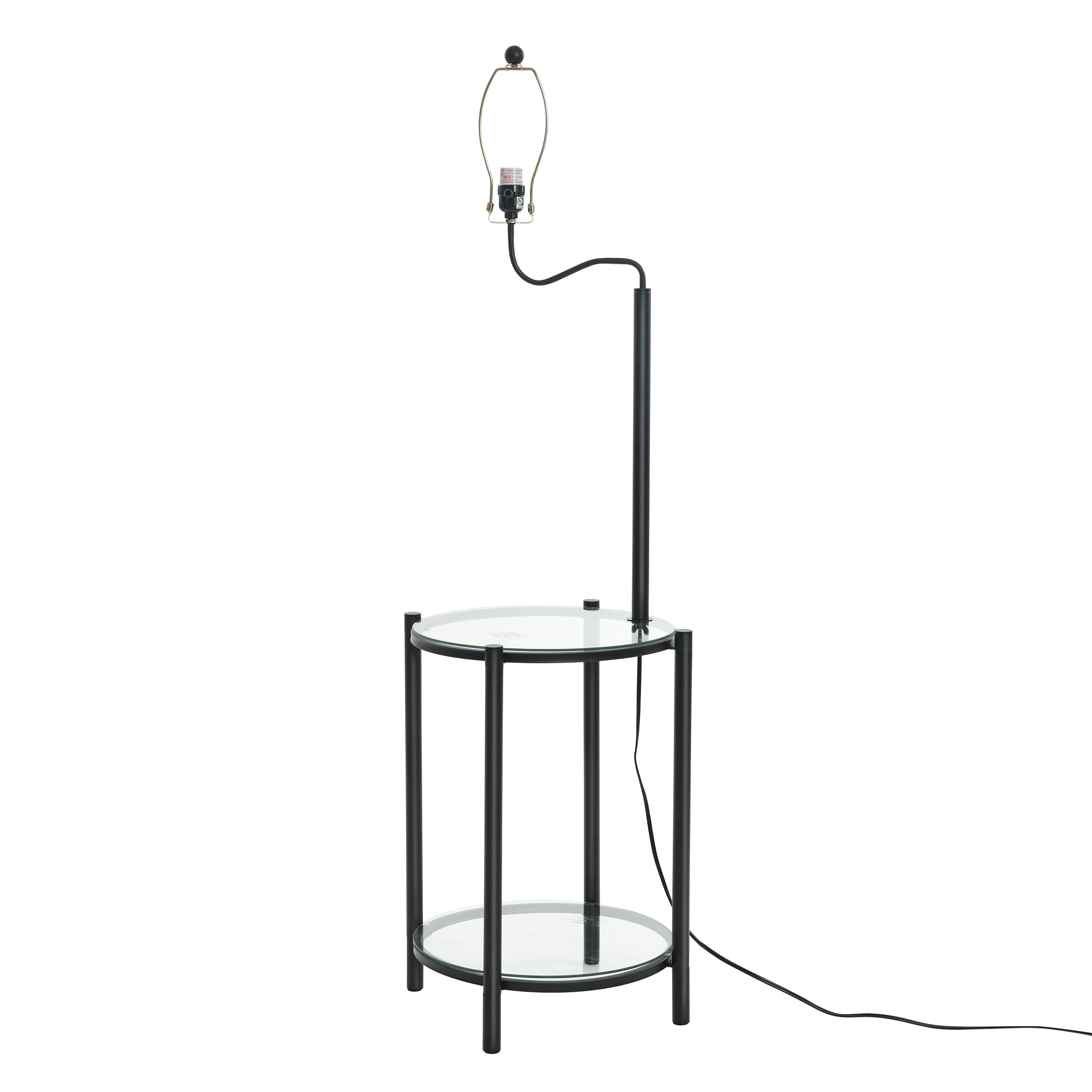Mainstays Glass End Table Floor Lamp with White Shade, Matte Black, 17"L x 17"W x 54"H
