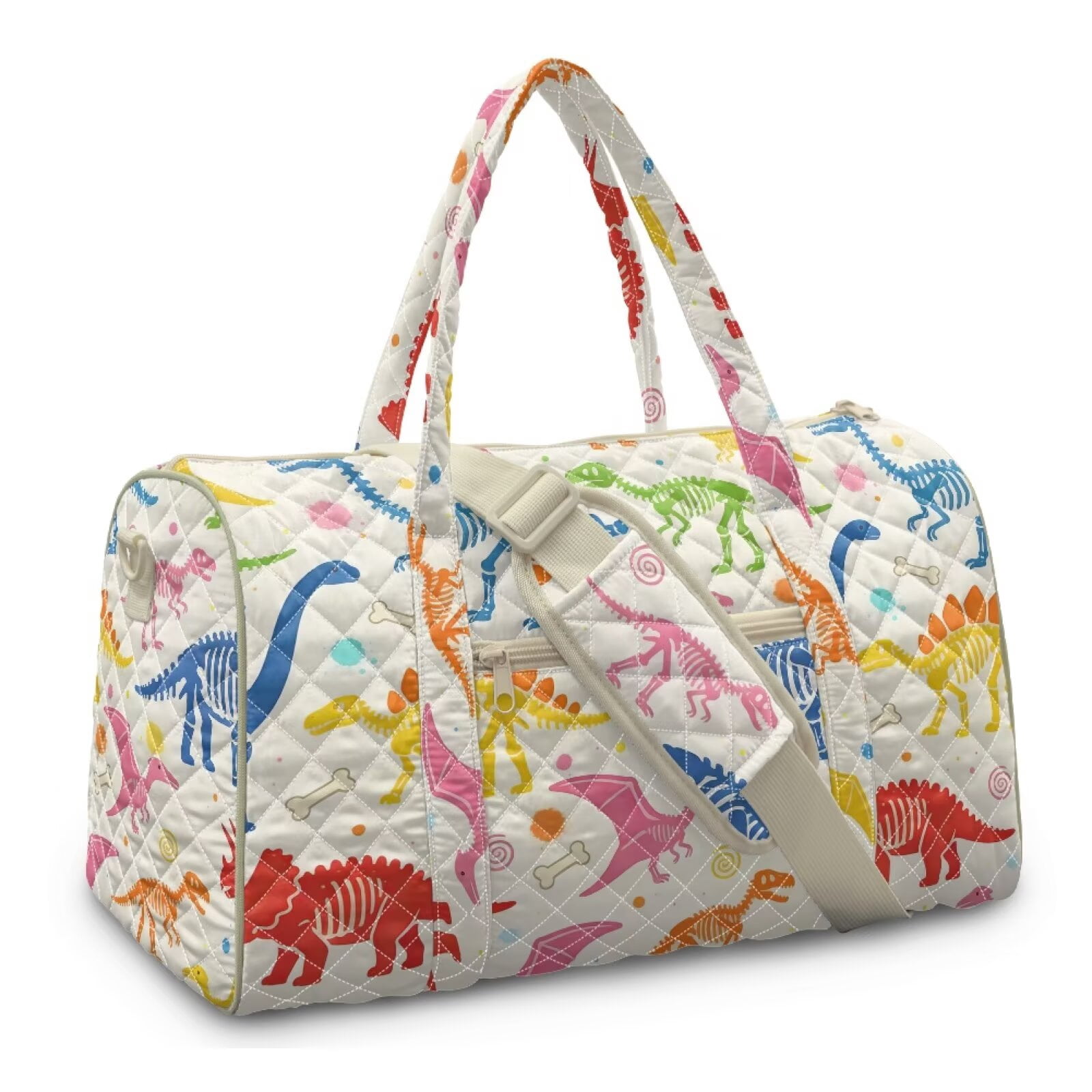 Xixirimido Colored Dinosaur Skulls Print Travel Duffle Bag Weekender Bags Sport Gym Bag for Women Men, Hospital Bag for Labor and Delivery, Overnight Bags with Trolley Sleeve