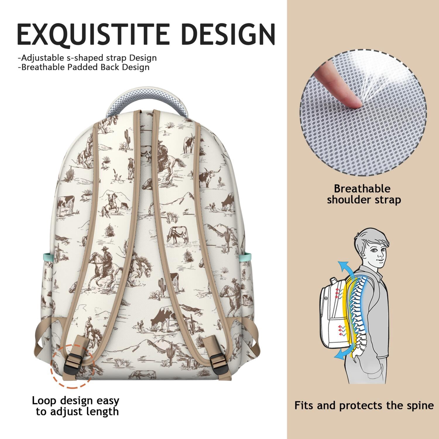 Horse Themed Backpack for School - Waterproof Bookbag with Galloping Stallion Pattern - Stylish Equestrian Backpack for College Students