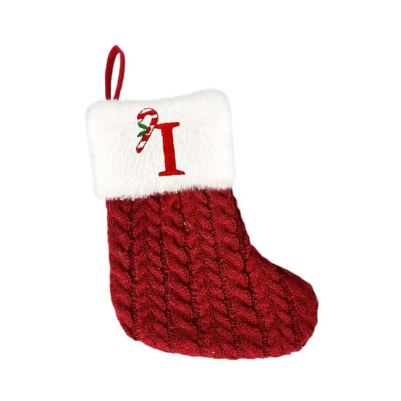 Calcetín Navideño Tejido con Bordado de Letras Bolsa de Golosinas para Fiestas Ornamento Colgante de Tela para Regalo Adecuado para Regalo Infantil