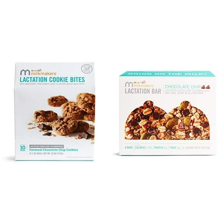 Milkmakers Lactation Cookie Bites, Oatmeal Chocolate Chip, 10 Ct & Milkmakers Lactation Bars, Chocolate Chip, 6 Count