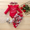 thumbnail image 2 of Ketyyh-chn99 Toddler Girl Clothes,Solid Color 3PCS Long Sleeves Ruffle Top+ Floral Pant +Floral Headband Red,100, 2 of 5