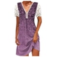 thumbnail image 2 of Jusqu'à 65 % de Réduction! Robes de Mode d'Été pour Femmes 2024 Grande Taille Col en V Décontracté Tempérament Chandail Manches Courtes Dentelle Imprimé Robe Ample, 2 of 6