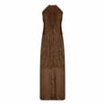 thumbnail image 5 of Sexlip Women Vintage Flapper Dresses 1920s Great Gatsby Halter Fringed Maxi Dress Tassels High Split Formal Dress Brown S, 5 of 7