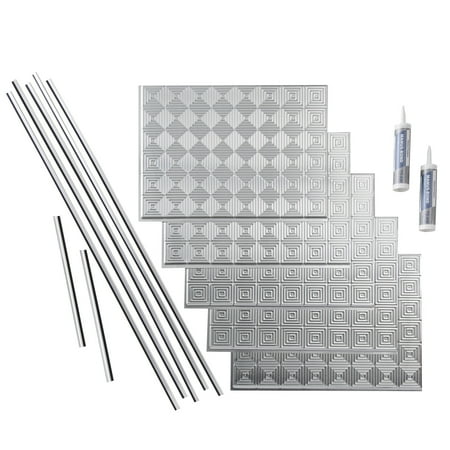 FASÄDE Miniquattro Decorative Vinyl Backsplash 15 sq ft Kit in Brushed Aluminum