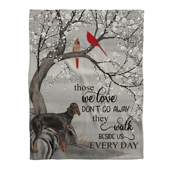 Memorial Blanket - Namashops- Blanket- Memorial Dog Blanket, Coonhound And Cardinal They Walk Beside Us every day, 30x40in Fleece Blanket