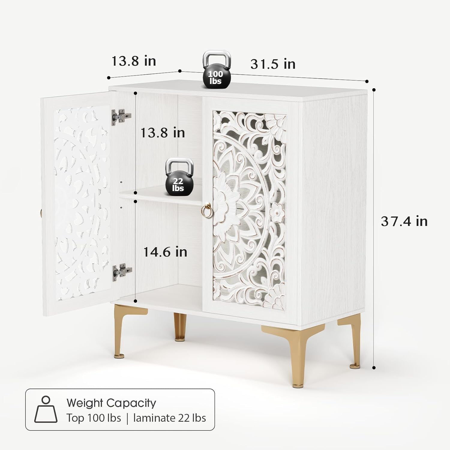 Joinice Accent Cabinet Set of 2, Storage Cabinet with 2 Doors & Adjustable Shelf for Bedroom,Entryway,Living Room,White