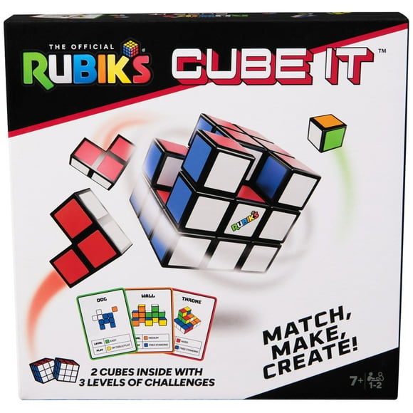 Rubik's Cube 2-Player 3D Puzzle Game - Cube It, Stress Relief Fidget Toy, Travel Activity Cube for Teens & Adults Ages 7+, Includes 2 Sets of Shapes & 54 Challenge Cards