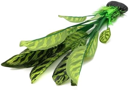 Silk Aquarium Plants, 12 Inch Artificial Silk Plants Decorations for Fish Tank,Aquarium Décor Plastic Plants (Green with Stripes, 2 Pack)