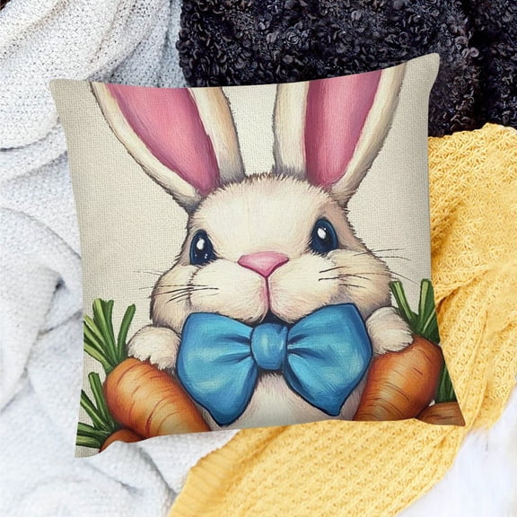 PRATYUS Easter Gnome Decorative Throw Pillow Covers,Rabbit Porch Outdoor Home Decor, Spring Easter Egg Hunt Carrot Couch Cushion Case 18x18in