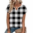 thumbnail image 2 of Cilsoka Women's V Neck T Shirts Short Sleeve Plaid Basic Tees Trendy Summer Going Out Tops Comfy Casual Fashion Clothes, 2 of 5