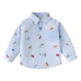 thumbnail image 7 of felwors Toddlers Baby Boys Lapel Long Sleeves Cotton Button Down Lapel Shirts Girls T-Shirts Kids Tops Graphic Car Print Tee (Blue,1-2 Years), 7 of 7