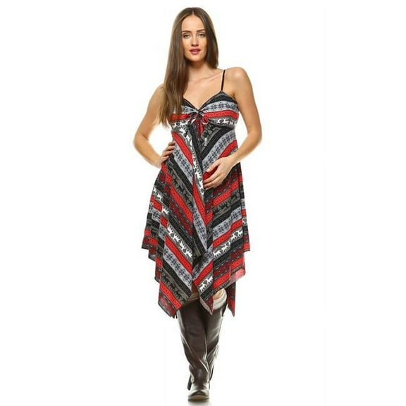 MTRBY931-RG-L Maternity Nettie Handkerchief Hem Dress - Red & Gray - Large