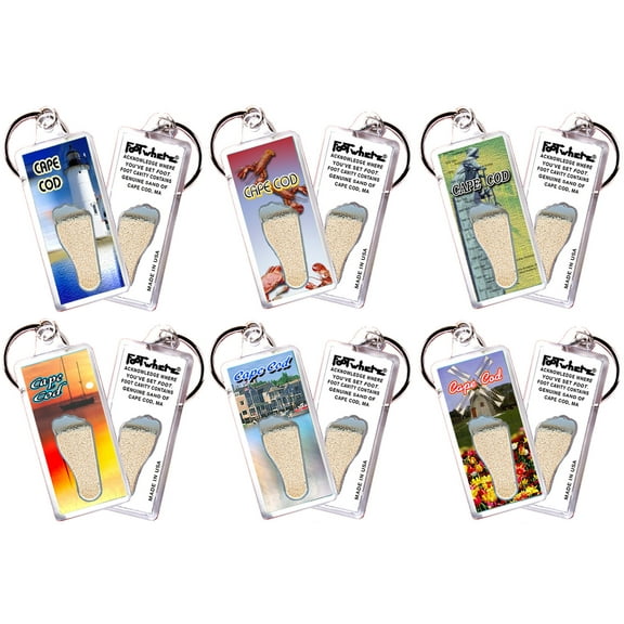 Cape Cod FootWhere Souvenir Keychains. (CPC100 - Assorted) 6 Piece Set.