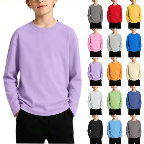Diufon Baby Boys Girls Long Sleeve Shirt Toddler Thickened Round Neck Tops Comfort Basic Solid Color T-Shirt
