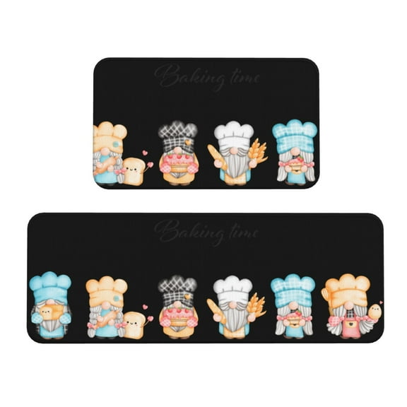 Fuzoiu Little Chef Gnome Print Kitchen Floor Mat 2 Sets,Kitchen Rugs and Mats,,Non Skid Waterproof Kitchen Floor Mat for Kitchen,Home Office,Sink,Laundry