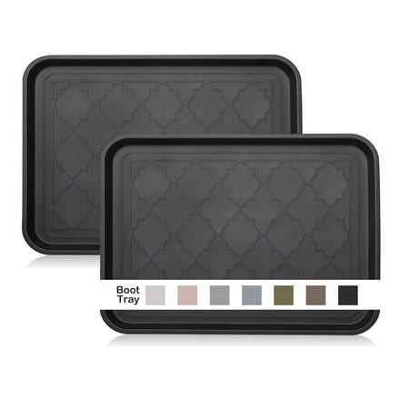 PET Boot Tray for Entryway Indoor  Heavy Duty Shoe Mat Tray 2 Packs  16.7 x12.8  Waterproof Pet Food Tray with Raised Edge  Outdoor Multi-Purpose Tray for Boots  Shoes  Pets  Garden