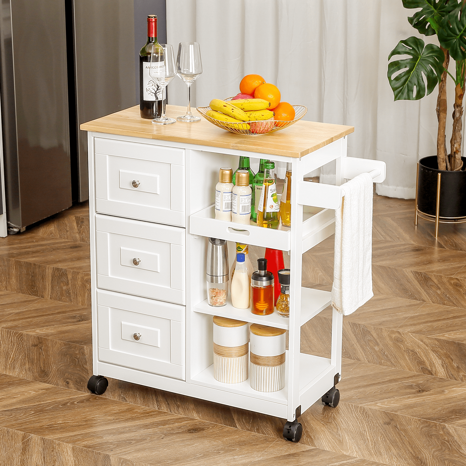Walkfairy Kitchen Islands with Storage, Lockable Utility Kitchen Carts